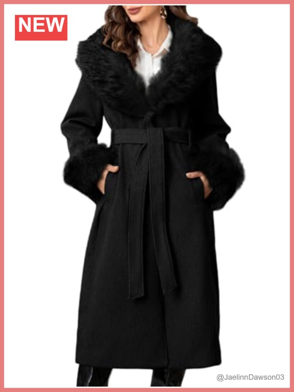Elegant Faux Leather Trench Coat Detachable Faux Fur Collar Long Winter
